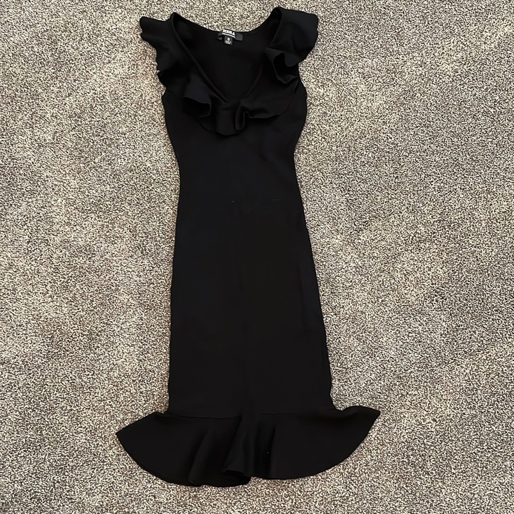 Little Black Ruffle Midi Dress